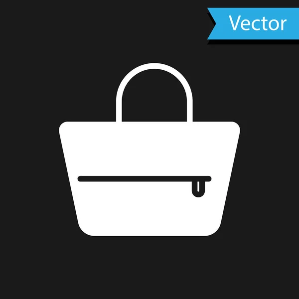 Bílá kabelka ikona izolované na černém pozadí. Dámská kabelka. Glamour ležérní zavazadla symbol. Vektorová ilustrace — Stockový vektor