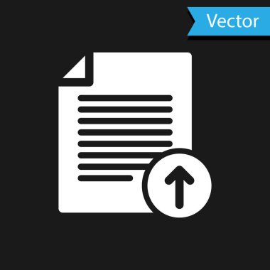 Siyah arkaplanda beyaz dosya ikonu izole edildi. Dosya belgesi sembolü. Belge oku. Vektör İllüstrasyonu