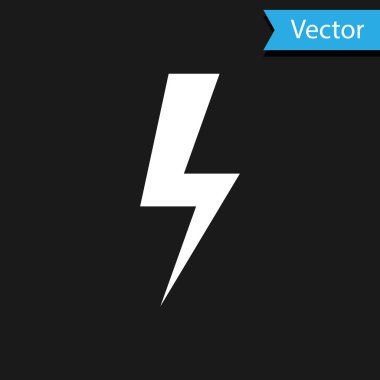 Beyaz Şimşek simgesi siyah arkaplanda izole edildi. Flaş ikonu. Flaş ikonunu yükle. Gök gürültüsü. Yıldırım çarpması. Vektör İllüstrasyonu