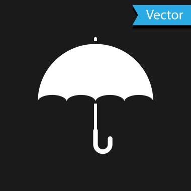 Beyaz Şemsiye simgesi siyah arkaplanda izole edildi. Vektör İllüstrasyonu