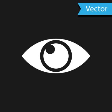 Beyaz Göz simgesi siyah arkaplanda izole edildi. Vektör İllüstrasyonu
