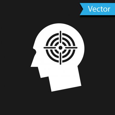 Beyaz Kafa avlanma konsepti simgesi siyah arka planda izole edildi. İş hedefi ya da İstihdam tabelası. İş için insan kaynakları ve adam toplama. Vektör İllüstrasyonu