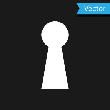 Siyah arkaplanda beyaz anahtar deliği simgesi izole edildi. Başarının anahtarı. Anahtar deliği bilmece, sır, röntgencilik, güvenlik, güvenlik kavramını ifade eder. Vektör İllüstrasyonu