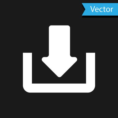 Siyah arkaplanda beyaz indirme simgesi izole edildi. Gönderme düğmesi. Sembolü yükle. Ok uçtan uca. Vektör İllüstrasyonu
