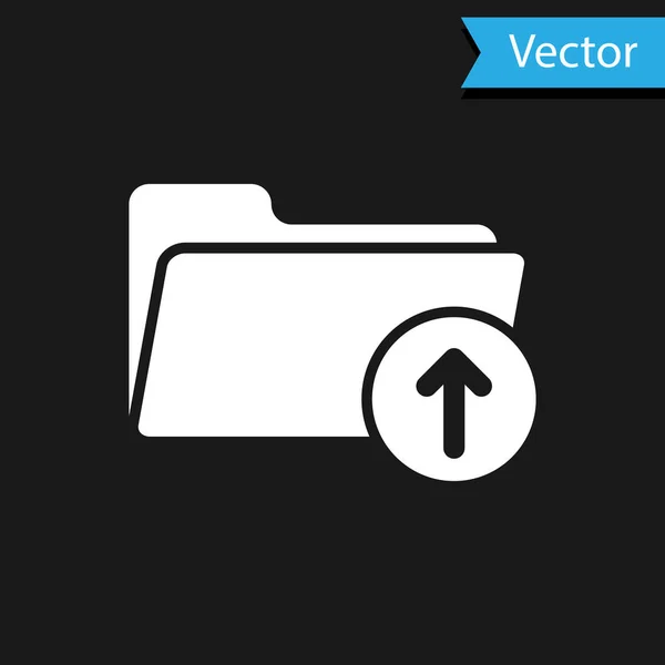 Blanc Télécharger flèche avec icône de dossier isolé sur fond noir. Illustration vectorielle — Image vectorielle