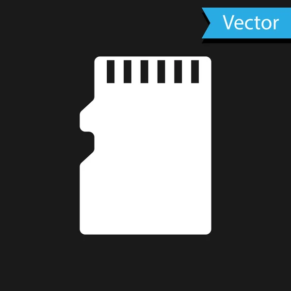 Icono blanco de la tarjeta de memoria Micro SD aislado sobre fondo negro. Ilustración vectorial — Vector de stock