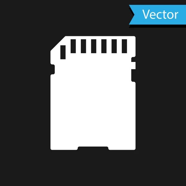Ícone de cartão SD branco isolado no fundo preto. Cartão de memória. Ícone do adaptador. Ilustração vetorial — Vetor de Stock