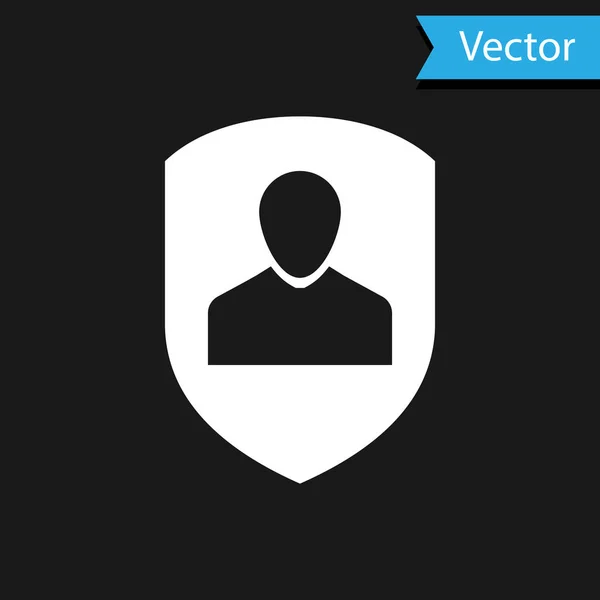 Weißes Benutzerschutzsymbol isoliert auf schwarzem Hintergrund. sicherer Benutzer-Login, passwortgeschützt, Datenschutz, Authentifizierungs-Symbol. Vektorillustration — Stockvektor
