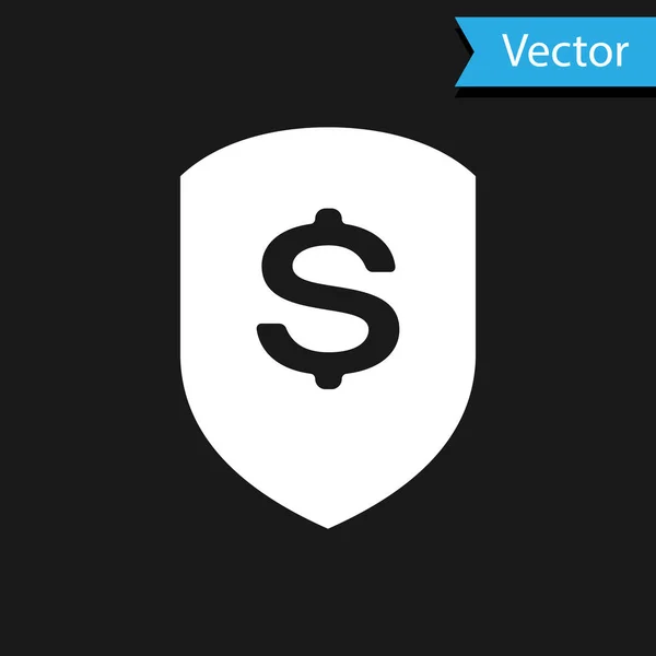 White Shield and dollar icon isolated on black background. Security shield protection. Money security concept. Vector Illustration — 스톡 벡터