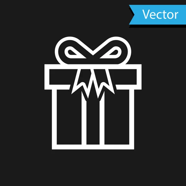 Icono de caja de regalo blanco aislado sobre fondo negro. Ilustración vectorial — Vector de stock