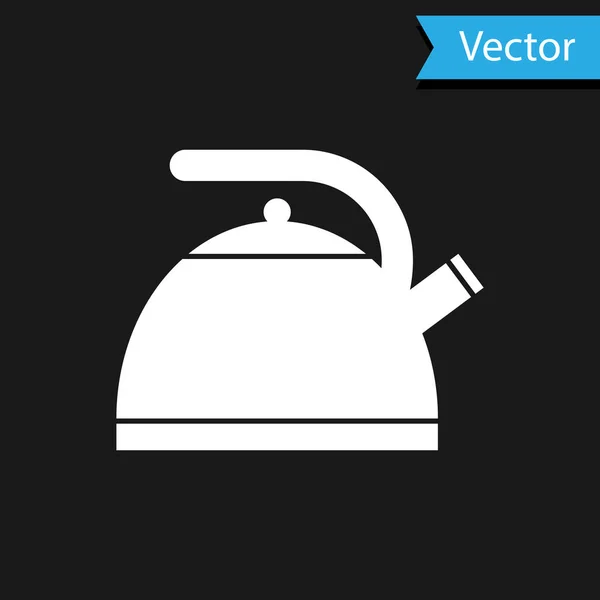 Weißer Wasserkocher mit Griff-Symbol isoliert auf schwarzem Hintergrund. Teekannen-Symbol. Vektorillustration — Stockvektor