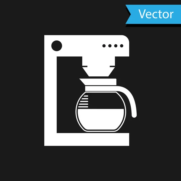 Cafetera blanca con icono de maceta de vidrio aislado sobre fondo negro. Ilustración vectorial — Vector de stock
