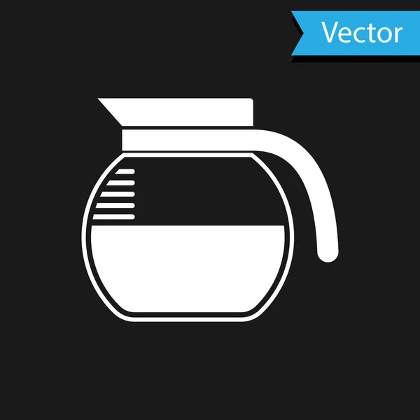 Weiße Kaffeekanne Symbol isoliert auf schwarzem Hintergrund. Vektorillustration — Stockvektor