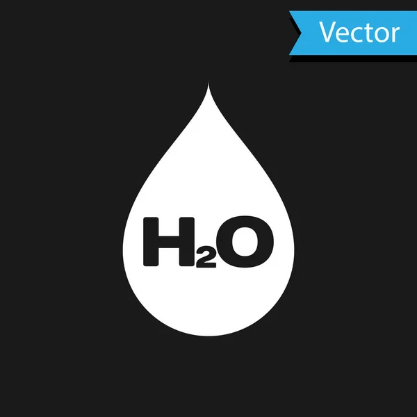 Gota de água branca com ícone H2O isolado em fundo preto. Fórmula de água. Ilustração vetorial — Vetor de Stock