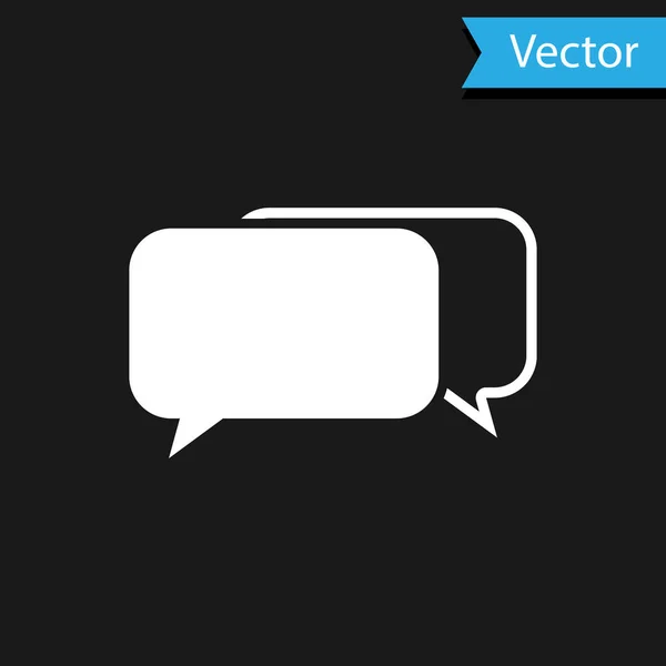 Icono de Chat blanco aislado sobre fondo negro. Símbolo de burbujas de habla. Ilustración vectorial — Vector de stock