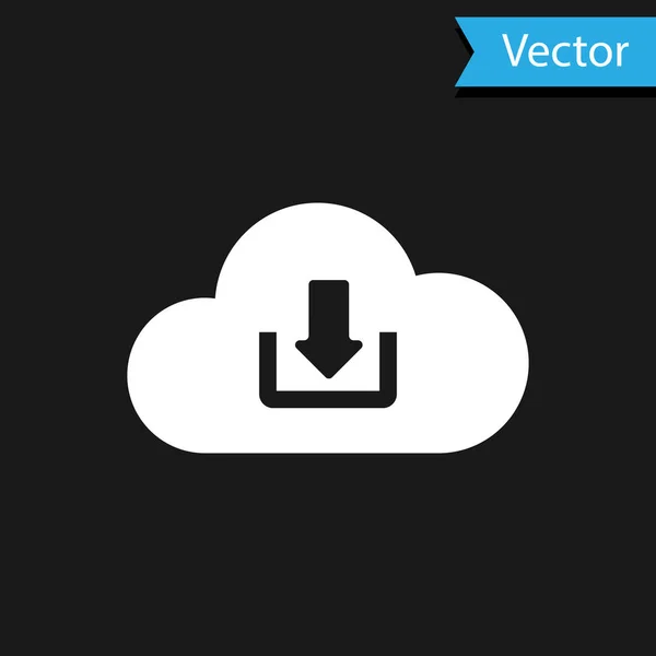 Icona di download di White Cloud isolata su sfondo nero. Illustrazione vettoriale — Vettoriale Stock