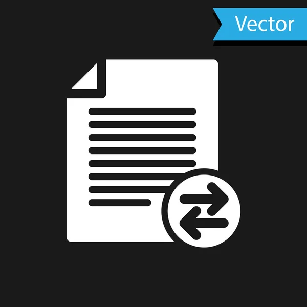 Ícone de arquivos de transferência branca isolado no fundo preto. Copiar arquivos, troca de dados, backup, migração de PC, conceitos de compartilhamento de arquivos. Ilustração vetorial — Vetor de Stock