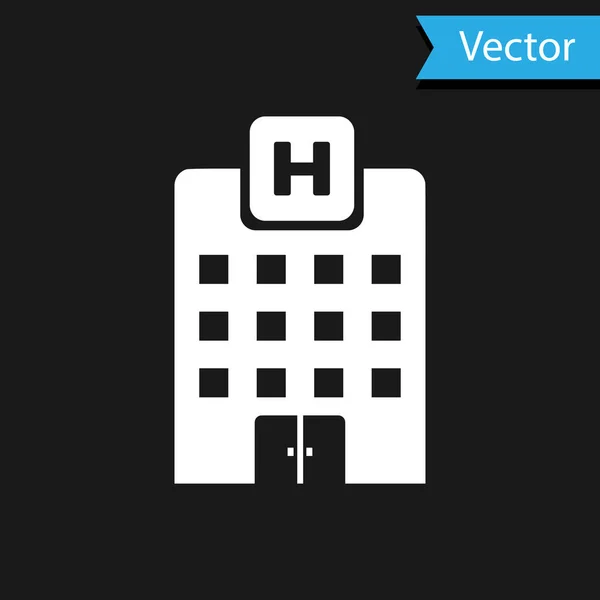 Edificio hospital médico blanco con icono de cruz aislado sobre fondo negro. Centro médico. Salud. Ilustración vectorial — Vector de stock