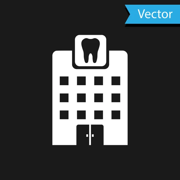 Weißes Zahnkliniksymbol isoliert auf schwarzem Hintergrund. Zahnarztzentrum Symbol. Vektorillustration — Stockvektor