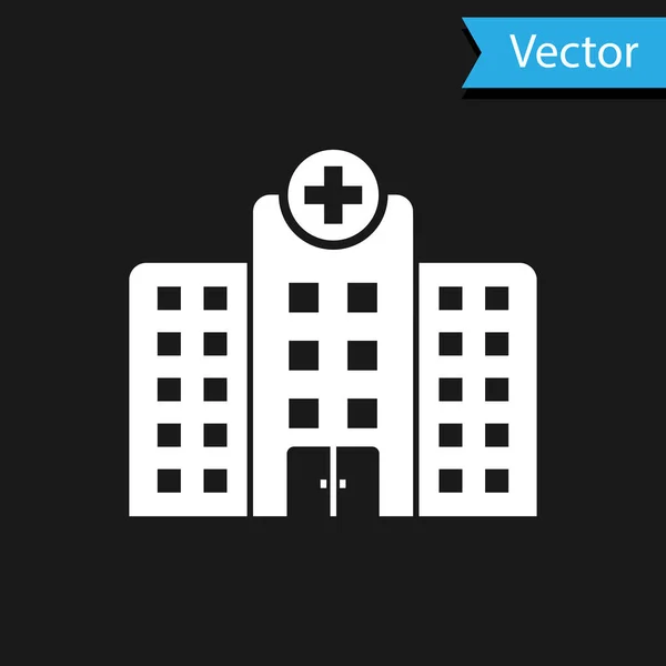 White Medical ziekenhuis gebouw met kruis pictogram geïsoleerd op zwarte achtergrond. Medisch centrum. Gezondheidszorg. Vector Illustratie — Stockvector