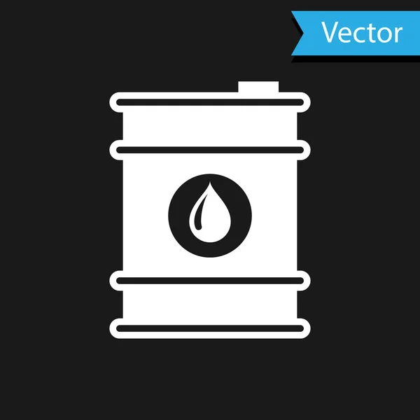 Weißes Barrel-Öl-Symbol isoliert auf schwarzem Hintergrund. Vektorillustration — Stockvektor
