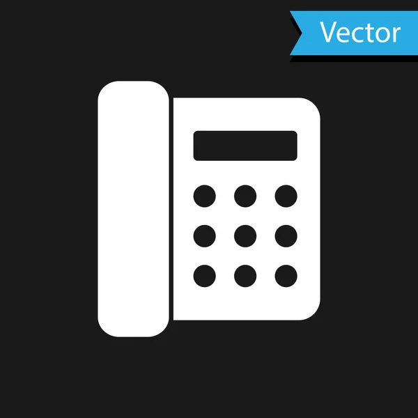 White Telephone icon isolated on black background. Landline phone. Vector Illustration — Stock Vector