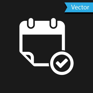 Siyah arkaplanda işaretleme simgesine sahip beyaz takvim. Vektör İllüstrasyonu