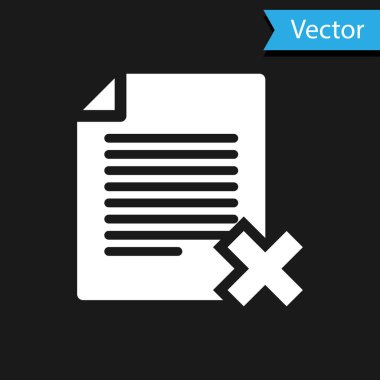 Beyaz Sil dosya belge simgesi siyah arka planda yalıtılmış. Reddedilen belge simgesi. Kağıt üzerinde çapraz. Vektör İllüstrasyonu