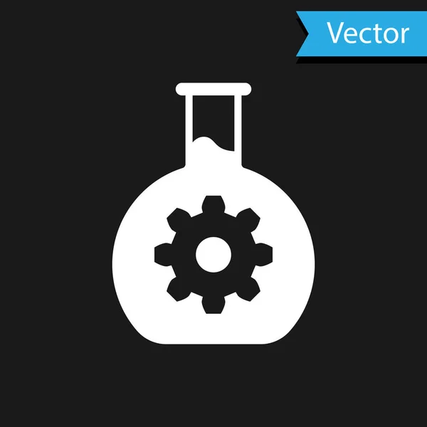 Icono de Bioingeniería blanca aislado sobre fondo negro. Elemento del icono de la genética y la bioingeniería. Biología, molécula, icono químico. Ilustración vectorial — Vector de stock