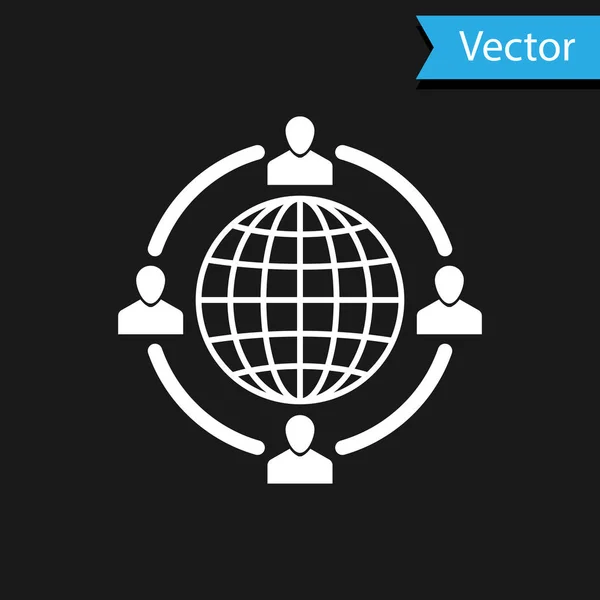 Icono del concepto de externalización blanca aislado sobre fondo negro. Firma de cooperación. Idea de trabajo en equipo e inversión. Ilustración vectorial — Vector de stock