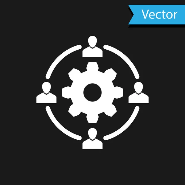 White Outsourcing concept icon isolated on black background. Cooperation sign. Idea of teamwork and investment. Vector Illustration — 스톡 벡터