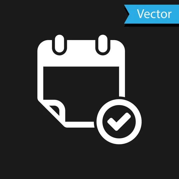 Белый календарь со значком галочки изолирован на черном фоне. Векторная миграция — стоковый вектор