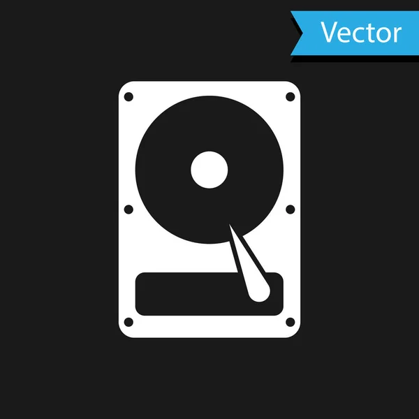 Weiße Festplatte HDD-Symbol isoliert auf schwarzem Hintergrund. Vektorillustration — Stockvektor