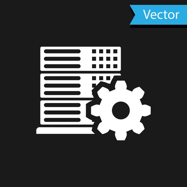 Icona impostazione server bianco isolato su sfondo nero. Illustrazione vettoriale — Vettoriale Stock