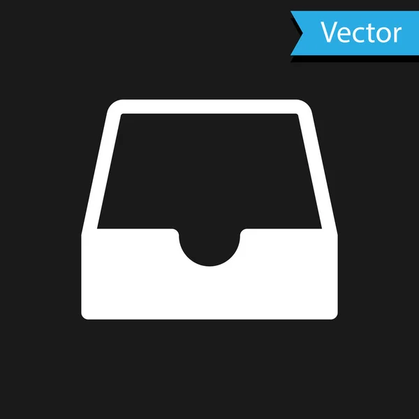 Blanco Icono de bandeja de entrada de redes sociales aislado sobre fondo negro. Elemento de red social, símbolo. Ilustración vectorial — Vector de stock