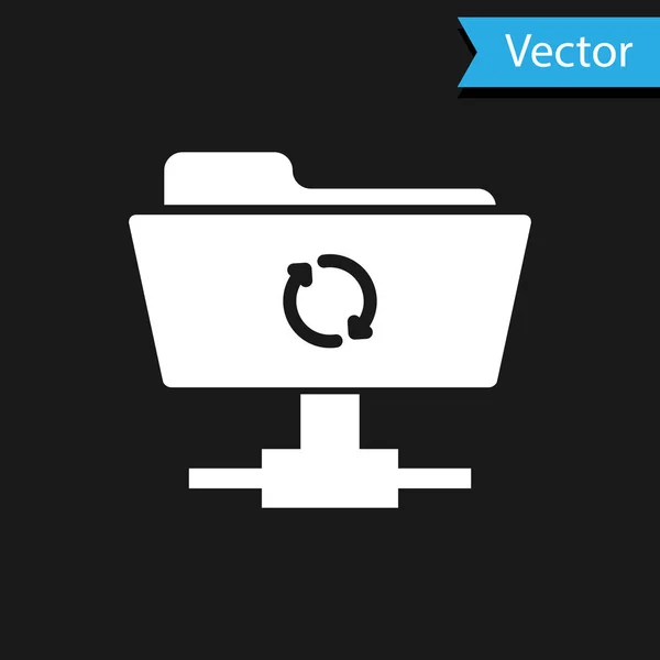 Wit Ftp sync refresh icoon op zwarte achtergrond. Concept van software-update, overdracht protocol, router, teamwork tool management, kopieerproces. Vector Illustratie — Stockvector