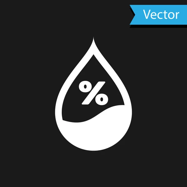 Weißwasser Tropfen Prozentsatz Symbol isoliert auf schwarzem Hintergrund. Feuchtigkeitsanalyse. Vektorillustration — Stockvektor