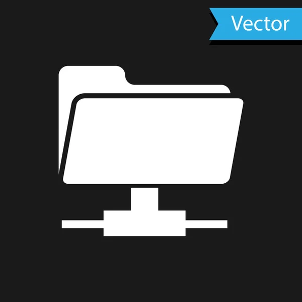 Weißes FTP-Ordnersymbol auf schwarzem Hintergrund. Konzept der Software-Aktualisierung, FTP-Übertragungsprotokoll, Router, Teamwork-Tool-Management, Kopierprozess, Informationen. Vektorillustration — Stockvektor