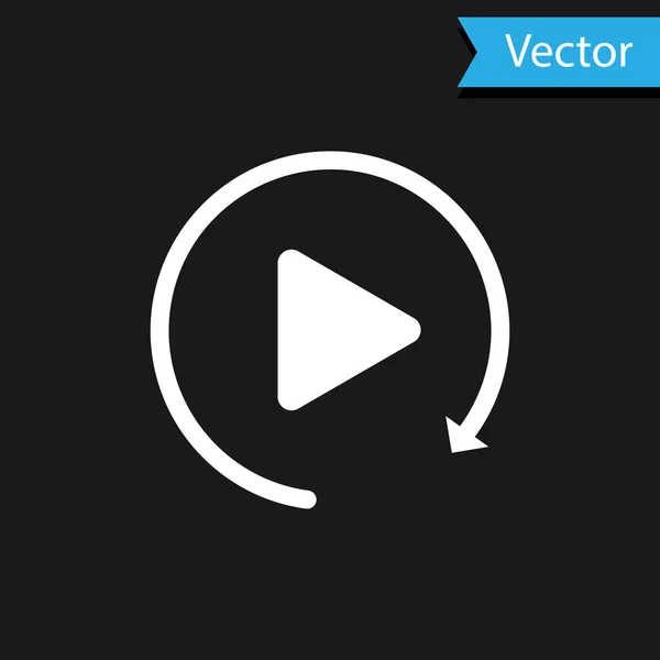 Botón de reproducción de vídeo blanco como icono de reproducción simple aislado sobre fondo negro. Ilustración vectorial — Vector de stock