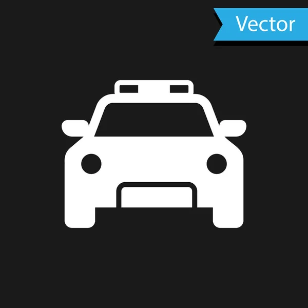 White Police car and police flasher icon isolated on black background. Emergency flashing siren. Vector Illustration — Stock Vector