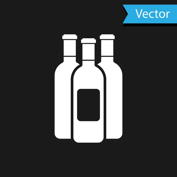 Bouteilles blanches de vin icône isolée sur fond noir. Illustration vectorielle — Image vectorielle