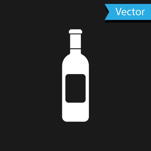 White Bottle of wine icon isolated on black background. Vector Illustration — Stock Vector