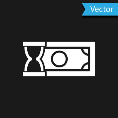 Beyaz Hızlı Ödemeler simgesi siyah arkaplanda izole edildi. Hızlı para transferi ödemesi. Finansal hizmetler, hızlı kredi, zaman para, nakit iade konsepti. Vektör İllüstrasyonu