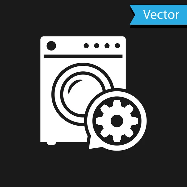 White Washer e engrenagem ícone isolado no fundo preto. Ajustar aplicativo, conceito de serviço, opções de configuração, manutenção, reparo, fixação. Ilustração vetorial — Vetor de Stock