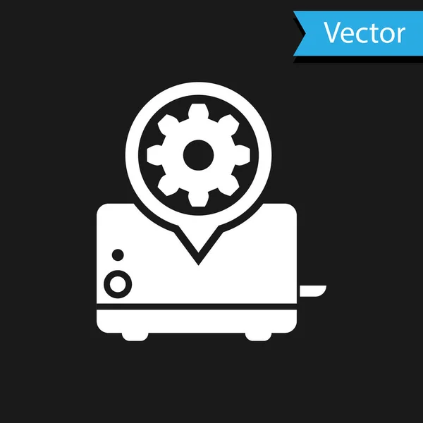Weißer Toaster und Getriebesymbol isoliert auf schwarzem Hintergrund. Anpassung App, Servicekonzept, Einstellungsmöglichkeiten, Wartung, Reparatur, Reparatur. Vektorillustration — Stockvektor