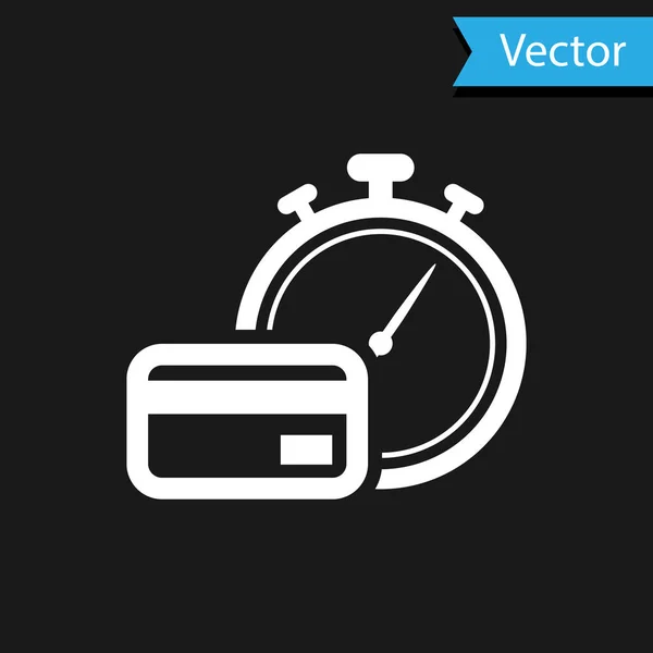 Icône de paiement rapide blanc isolé sur fond noir. Paiement par transfert d'argent rapide. Services financiers, prêt rapide, le temps est de l'argent, concept de cash back. Illustration vectorielle — Image vectorielle