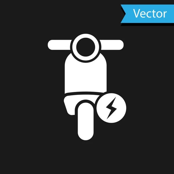 Ícone de scooter elétrico branco isolado no fundo preto. Ilustração vetorial —  Vetores de Stock