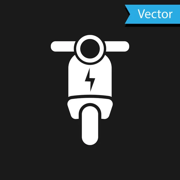 Icône scooter électrique blanc isolé sur fond noir. Illustration vectorielle — Image vectorielle