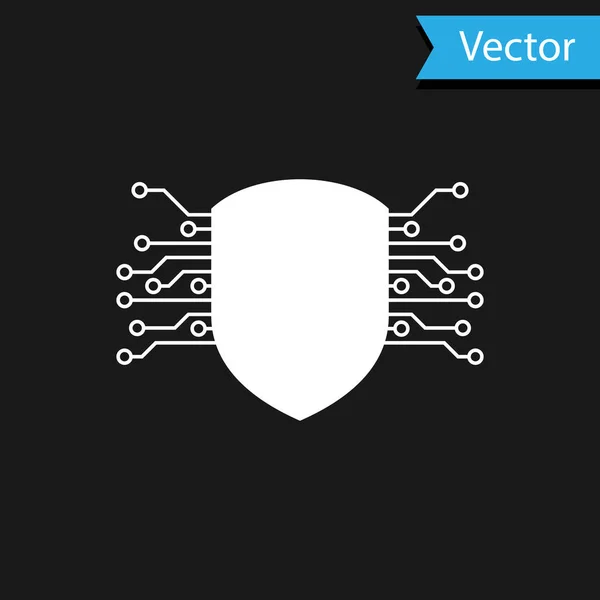 Белый значок кибербезопасности на черном фоне. Знак щита. Безопасность. Защита цифровых данных. Векторная миграция — стоковый вектор