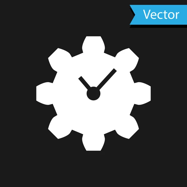 Icône de gestion du temps blanc isolée sur fond noir. Horloge et enseigne. Le symbole de productivité. Illustration vectorielle — Image vectorielle